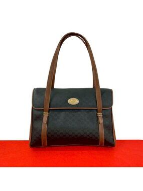 Gucci Vintage Micro GG Logo Leather Handbag Mini Tote Black